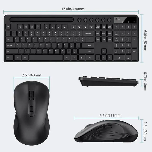 Alt view image 2 of 6 - Wireless Keyboard and Mouse Combo, MARVO 2.4G Ergonomic Wireless Computer Keyboard with Phone Tablet Holder, Silent Mouse with 6 Button, Compatible with MacBook, Windows (Black)