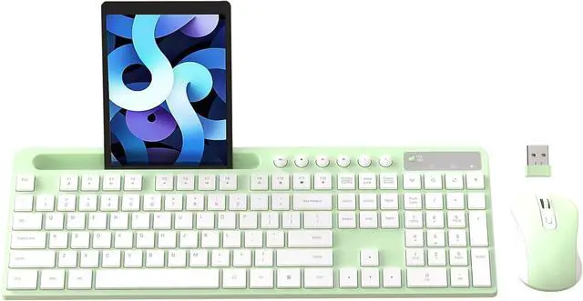 Main image of Wireless Keyboard and Mouse Combo, MARVO 2.4G Ergonomic Wireless Computer Keyboard with Phone Tablet Holder, Silent Mouse with 6 Button, Compatible with MacBook, Windows (Green)