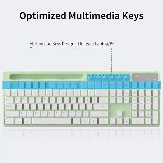 Alt view image 7 of 7 - Wireless Keyboard and Mouse Combo, MARVO 2.4G Ergonomic Wireless Computer Keyboard with Phone Tablet Holder, Silent Mouse with 6 Button, Compatible with MacBook, Windows (Green)