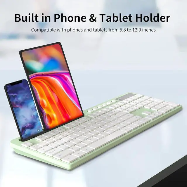 Alt view image 6 of 7 - Wireless Keyboard and Mouse Combo, MARVO 2.4G Ergonomic Wireless Computer Keyboard with Phone Tablet Holder, Silent Mouse with 6 Button, Compatible with MacBook, Windows (Green)