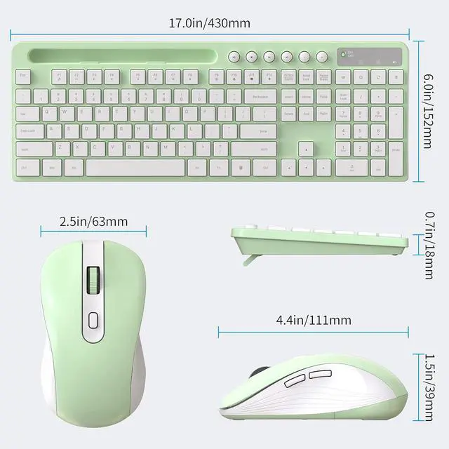 Alt view image 3 of 7 - Wireless Keyboard and Mouse Combo, MARVO 2.4G Ergonomic Wireless Computer Keyboard with Phone Tablet Holder, Silent Mouse with 6 Button, Compatible with MacBook, Windows (Green)