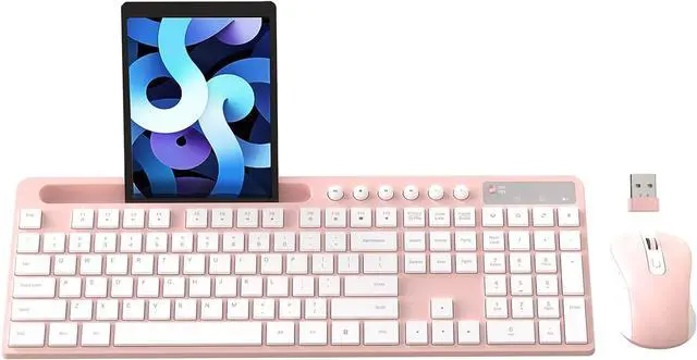 Main image of Wireless Keyboard and Mouse Combo, MARVO 2.4G Ergonomic Wireless Computer Keyboard with Phone Tablet Holder, Silent Mouse with 6 Button, Compatible with MacBook, Windows (Pink)