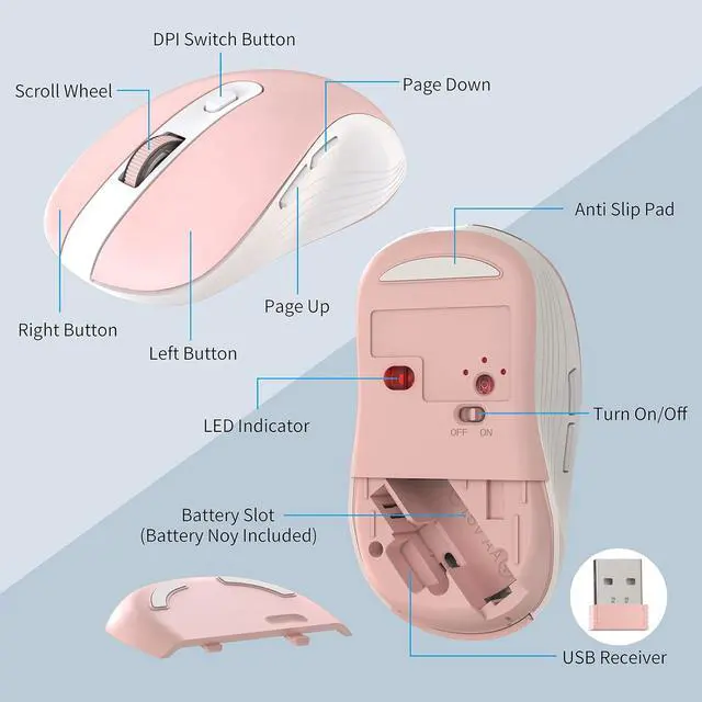 Alt view image 4 of 7 - Wireless Keyboard and Mouse Combo, MARVO 2.4G Ergonomic Wireless Computer Keyboard with Phone Tablet Holder, Silent Mouse with 6 Button, Compatible with MacBook, Windows (Pink)