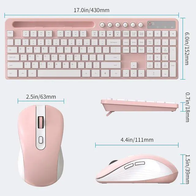 Alt view image 6 of 7 - Wireless Keyboard and Mouse Combo, MARVO 2.4G Ergonomic Wireless Computer Keyboard with Phone Tablet Holder, Silent Mouse with 6 Button, Compatible with MacBook, Windows (Pink)