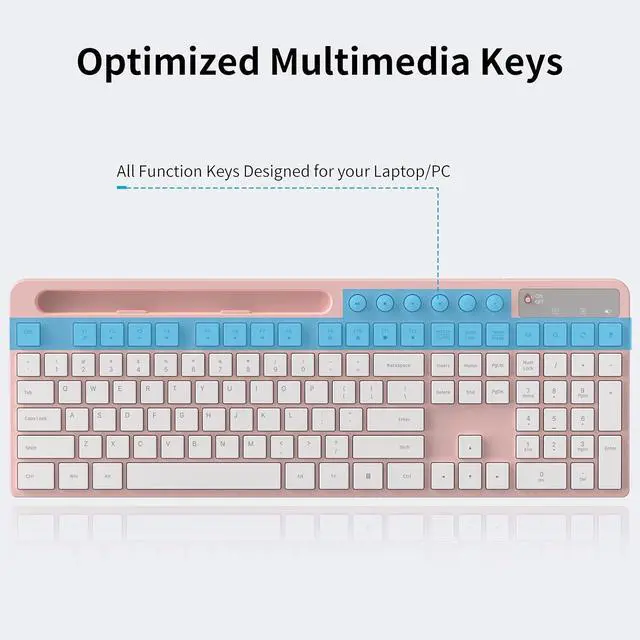 Alt view image 7 of 7 - Wireless Keyboard and Mouse Combo, MARVO 2.4G Ergonomic Wireless Computer Keyboard with Phone Tablet Holder, Silent Mouse with 6 Button, Compatible with MacBook, Windows (Pink)