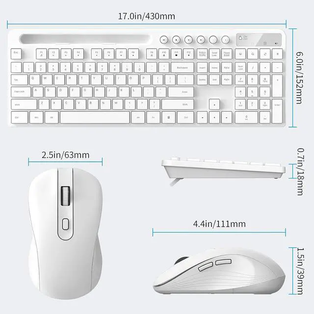Alt view image 5 of 7 - Wireless Keyboard and Mouse Combo, MARVO 2.4G Ergonomic Wireless Computer Keyboard with Phone Tablet Holder, Silent Mouse with 6 Button, Compatible with MacBook, Windows (White)