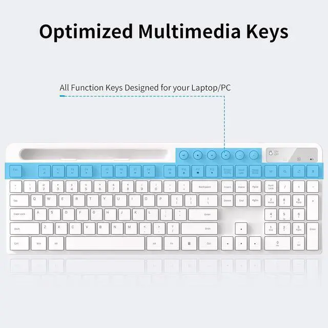 Alt view image 7 of 7 - Wireless Keyboard and Mouse Combo, MARVO 2.4G Ergonomic Wireless Computer Keyboard with Phone Tablet Holder, Silent Mouse with 6 Button, Compatible with MacBook, Windows (White)