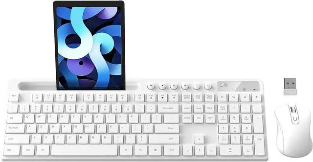 Main image of Wireless Keyboard and Mouse Combo, MARVO 2.4G Ergonomic Wireless Computer Keyboard with Phone Tablet Holder, Silent Mouse with 6 Button, Compatible with MacBook, Windows (White)