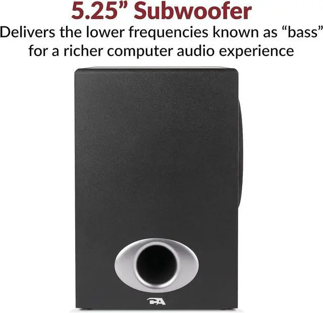 Alt view image 2 of 6 - Cyber Acoustics CA-3810 2.1 Multimedia Speaker System with Subwoofer, 80 Watts Peak Power, Strong Bass, Perfect for Music, Movies, and Games