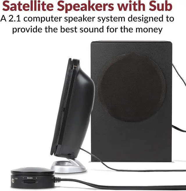 Alt view image 4 of 6 - Cyber Acoustics CA-3810 2.1 Multimedia Speaker System with Subwoofer, 80 Watts Peak Power, Strong Bass, Perfect for Music, Movies, and Games