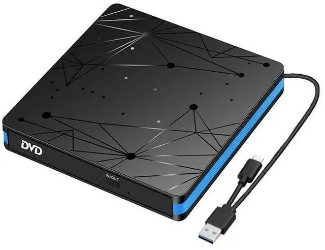 Main image of External CD/DVD Drive, USB 3.0 Portable CD Burner & Reader for Laptop & Desktop Plug & Play External Optical Drive for PC, Tray-Load, Ultra-Slim Design - Double line Blue edge