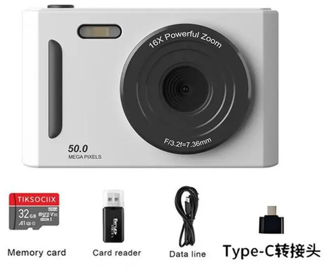 Main image of M26 5K HD Portable Digital Camera CCD Style, Kids & Student Camera, Ideal Childrens Day Gift white 32G memory card