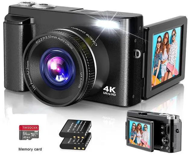 Main image of High-Pixel HD Mirrorless Camera Lightweight Digital Camera for Outdoor, Home & Student Photographers, Travel Friendly black Dual battery + 64G