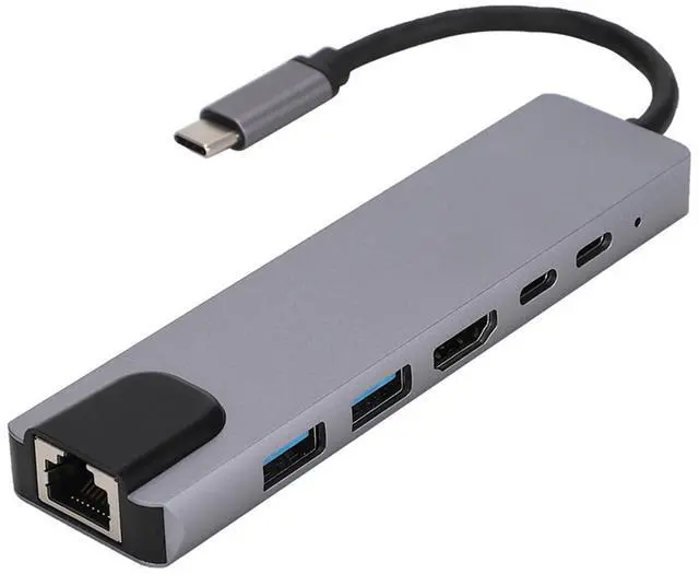 Main image of Six-in-One Type-C Hub, 100Mbps Ethernet, USB 3.0 Multi-Port Docking Station for Switch, Tablet, Laptop - Six-in-One /100Mbps