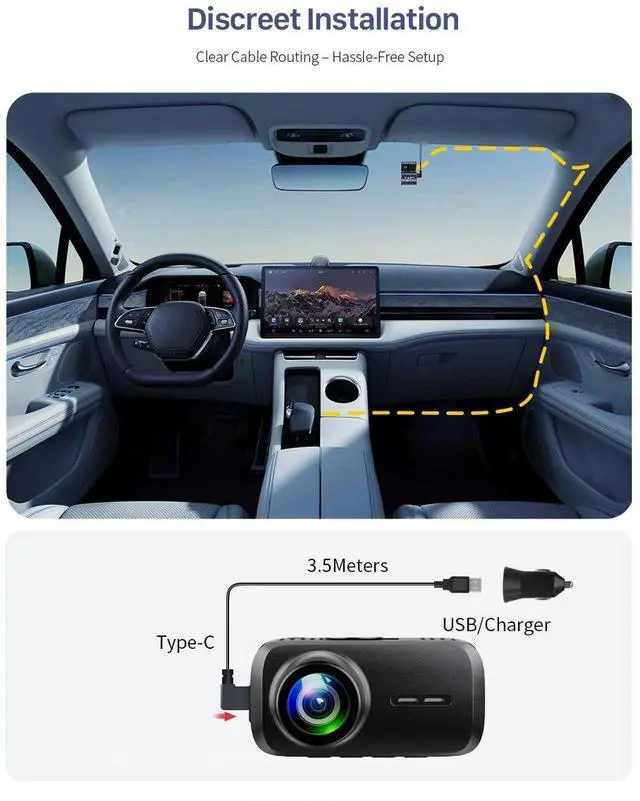 Alt view image 5 of 6 - 2K Dual Dash Camera Front & Rear Recording, 3-Inch HD Screen, Universal Car DVR with Night Vision
