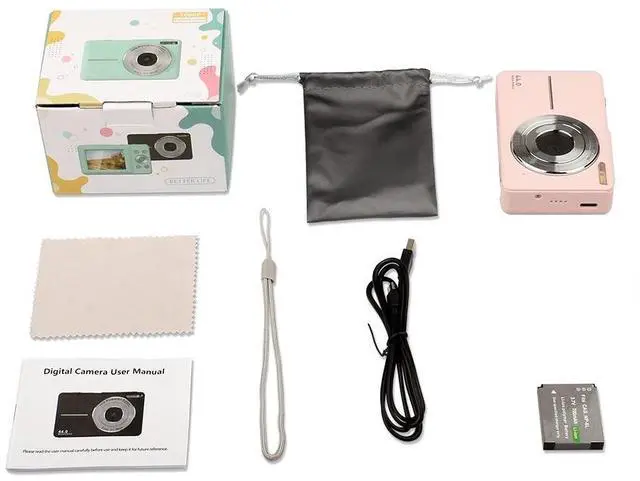 Main image of Student Mini Digital Camera HD Photo & Video, Beauty Selfie, Compact Camera for Kids, Travel, School pink +32G Memory Card