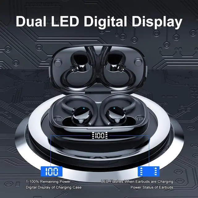 Alt view image 2 of 6 - Q61 Over-Ear Hook Bluetooth 5.2 Headphones In-Ear, HD Call, Digital Display, Smart Earbuds - black