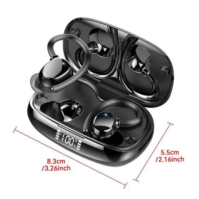 Alt view image 6 of 6 - Q61 Over-Ear Hook Bluetooth 5.2 Headphones In-Ear, HD Call, Digital Display, Smart Earbuds - black