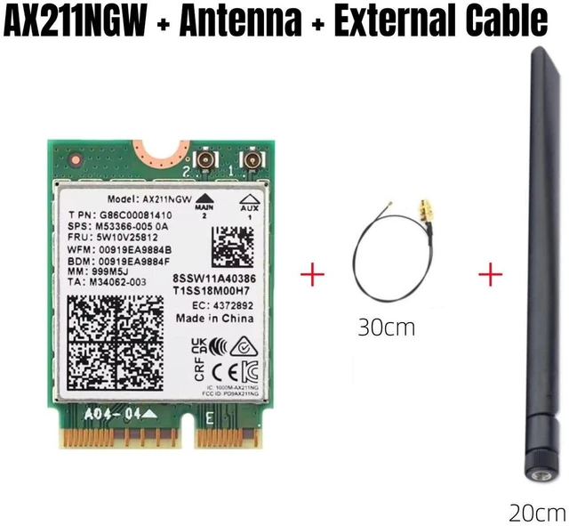 Main image of WiFi 6E AX211NGW Tri-Band 2.4G/5G/6Ghz Wireless Network Wifi Card Adapter for Bluetooth 5.2 AX211 M.2 KeyE CNVio Windows11 with 1x Antenna & 1x Cable