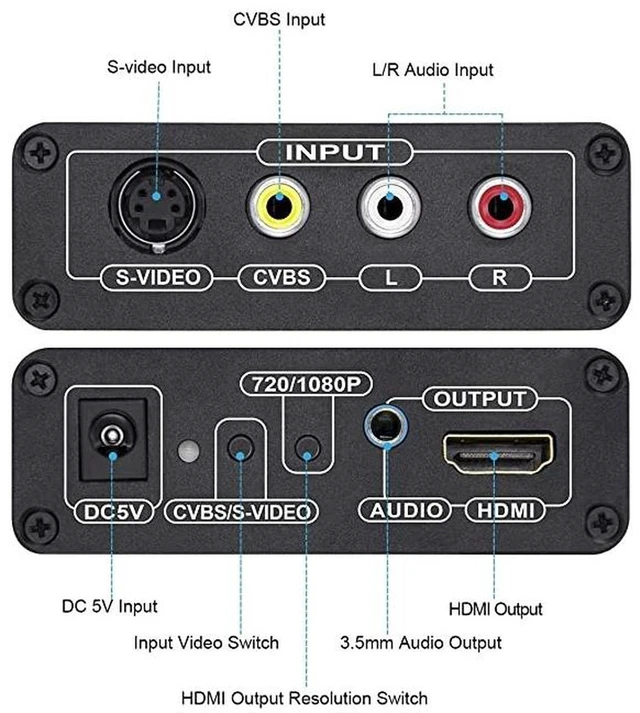 Alt view image 12 of 13 - RCA Svideo to HDMI Converter 3RCA Composite CVBS AV or Svideo and RL Audio Input to HDMI Output Upscale Converter Supports 720P 1080P Output Switch for N64 PS2 Wii DVD