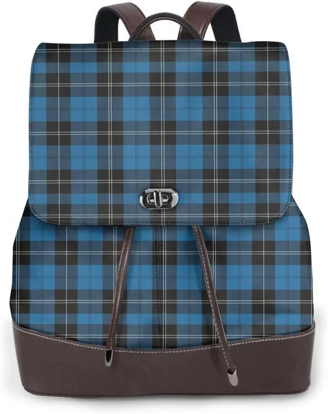 Main image of Clan Ramsay Blue Tartan Leather Backpack Purse for Women: Ladies Travel Fashion Back Pack - Genuine Leather Bag Casual Handbags for Work
