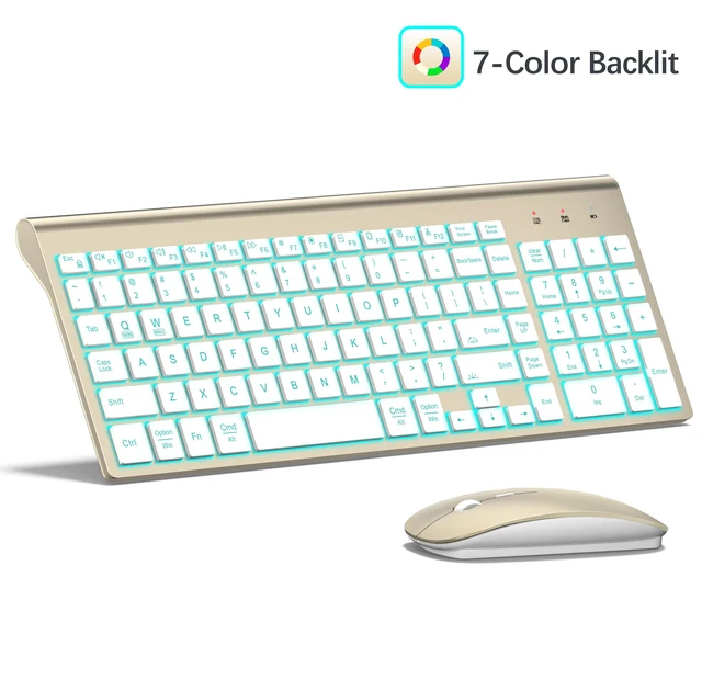 Main image of TopMate Wireless Backlit Keyboard and Mouse Ultra Slim Combo, 2.4G Silent Compact 2400DPI Mouse and Scissor Switch Keyboard Light up Set, for PC/Laptop/Windows/Mac/Gaming - Gold White