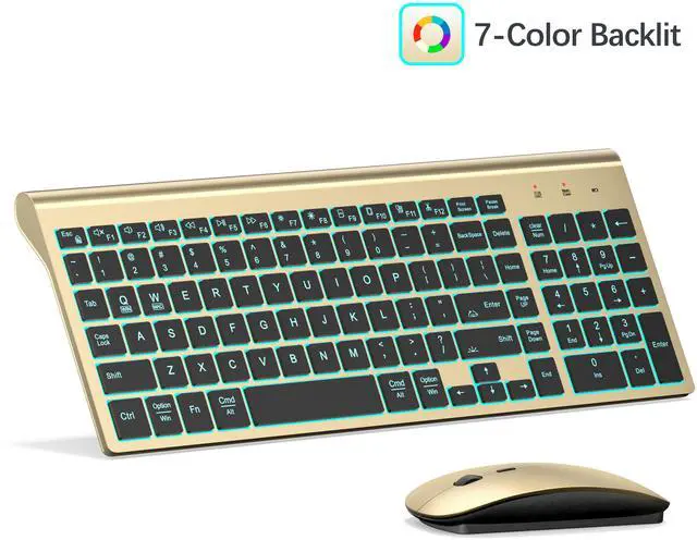 Main image of TopMate Wireless Backlit Keyboard and Mouse Ultra Slim Combo, 2.4G Silent Compact 2400DPI Mouse and Scissor Switch Keyboard Light up Set, for PC/Laptop/Windows/Mac/Gaming - Gold Black