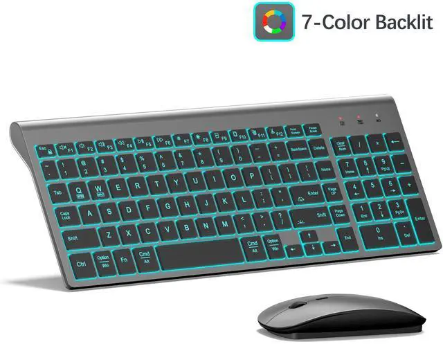 Main image of TopMate Wireless Backlit Keyboard and Mouse Ultra Slim Combo, 2.4G Silent Compact 2400DPI Mouse and Scissor Switch Keyboard Light up Set, for PC/Laptop/Windows/Mac/Gaming - Gray Black