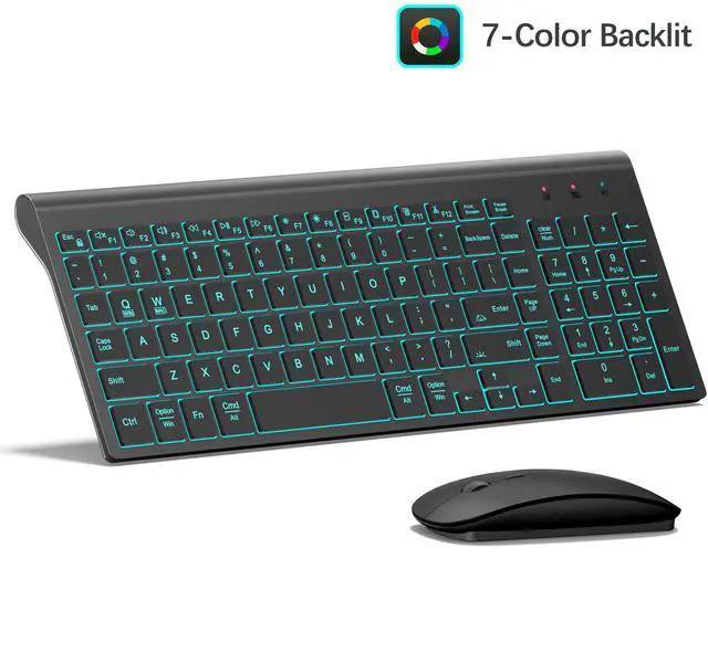 Main image of TopMate Wireless Backlit Keyboard and Mouse Ultra Slim Combo, 2.4G Silent Compact 2400DPI Mouse and Scissor Switch Keyboard Light up Set, for PC/Laptop/Windows/Mac/Gaming - Matte Black