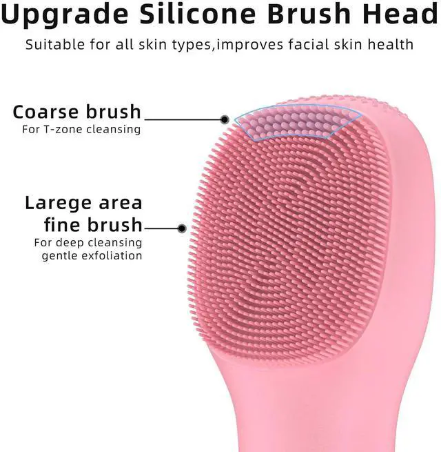 Alt view image 5 of 7 - Facial Cleansing Brush Portable Waterproof Rechargeable Face Wash Brush Electric Deep Cleaning for Men and Women (Pink)