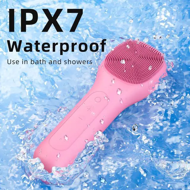 Alt view image 7 of 7 - Facial Cleansing Brush Portable Waterproof Rechargeable Face Wash Brush Electric Deep Cleaning for Men and Women (Pink)