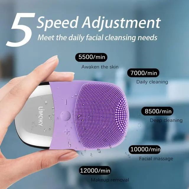Alt view image 4 of 7 - Facial Cleansing Brush, 3-in-1 Electric Silicone Face Scrubber, Vibrating Massager, IPX7 Waterproof, USB Rechargeble Pore Brush for Deep Cleanning, Blackhead Remover, Exfoliating (Purple)