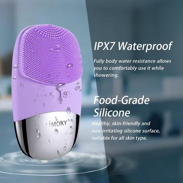 Alt view image 6 of 7 - Facial Cleansing Brush, 3-in-1 Electric Silicone Face Scrubber, Vibrating Massager, IPX7 Waterproof, USB Rechargeble Pore Brush for Deep Cleanning, Blackhead Remover, Exfoliating (Purple)