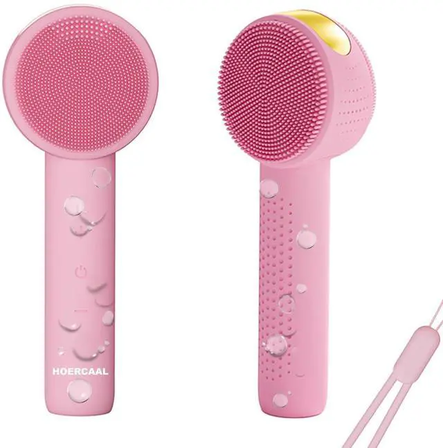 Main image of Facial Cleansing Brush Electric Rechargeable Silicone Face Scrubber, Waterproof Vibrating Cleaner with 5 Adjustable Intensities for Deep Cleansing and Exfoliation (Pink)