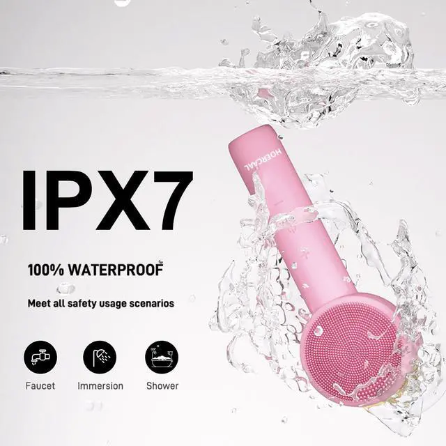 Alt view image 2 of 7 - Facial Cleansing Brush Electric Rechargeable Silicone Face Scrubber, Waterproof Vibrating Cleaner with 5 Adjustable Intensities for Deep Cleansing and Exfoliation (Pink)