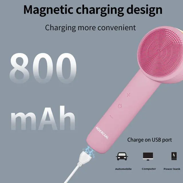 Alt view image 5 of 7 - Facial Cleansing Brush Electric Rechargeable Silicone Face Scrubber, Waterproof Vibrating Cleaner with 5 Adjustable Intensities for Deep Cleansing and Exfoliation (Pink)