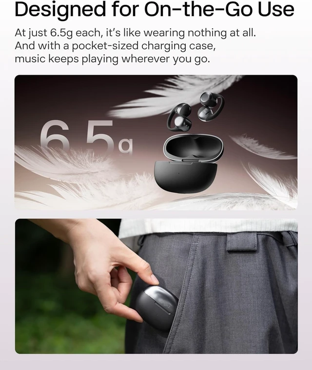 Alt view image 6 of 7 - OpenDots ONE Open-Ear Clip-On Bluetooth Earbuds, Black, Dolby Audio Clip-on design; Open ear awareness; Lightweight secure fit; Dolby Audio; 40H listening; Travel/Commuting/Yoga use
