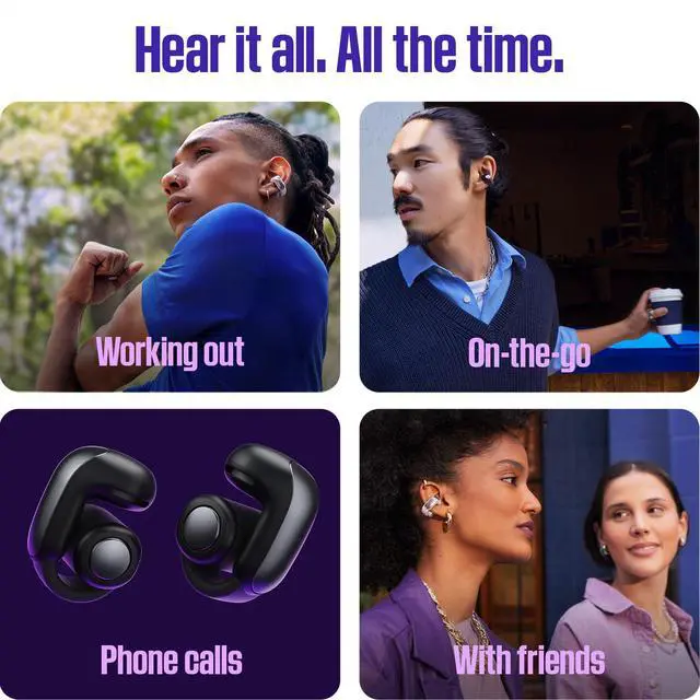 Alt view image 2 of 4 - Ultra Open Earbuds - Bluetooth Open Ear Earbuds with OpenAudio for Awareness, Clip-On Design for Comfort, Water Resistant, Up to 48 Hrs of Playtime, Sunset Iridescent - Limited Edition Color