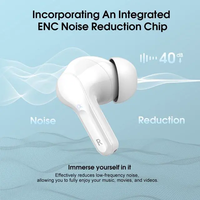 Alt view image 3 of 7 - Wireless Earbuds, Bluetooth 5.4 Headphones HiFi Stereo, Bluetooth Earbuds with ENC Noise Cancelling Mic, IP7 Waterproof in Ear Earphones, 48H, LED Display Ear buds for Pad Phones Workout Sports, White