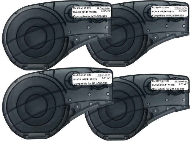 Main image of Compatible Label Tape Replacememt for M21-500-595-WT Cartridge Ribbon, 1/2 inches Adhesion Vinyl Labels Tape, Work with BMP21-PLUS/LAB M210 M211 Printer,21' Length 0.5" Width-4 Roll