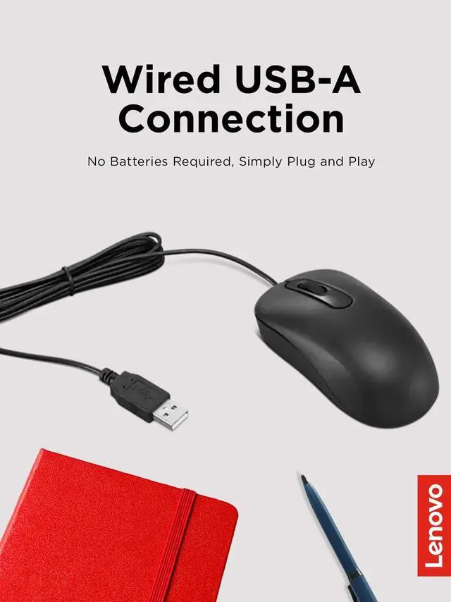 Alt view image 3 of 7 - 100 Wired USB Computer Mouse for PC, Laptop, Computer with Windows - Full-Size - Ambidextrous Design - 3 Buttons - Red Optical Sensor Black