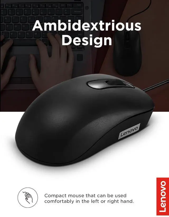 Alt view image 4 of 7 - 100 Wired USB Computer Mouse for PC, Laptop, Computer with Windows - Full-Size - Ambidextrous Design - 3 Buttons - Red Optical Sensor Black