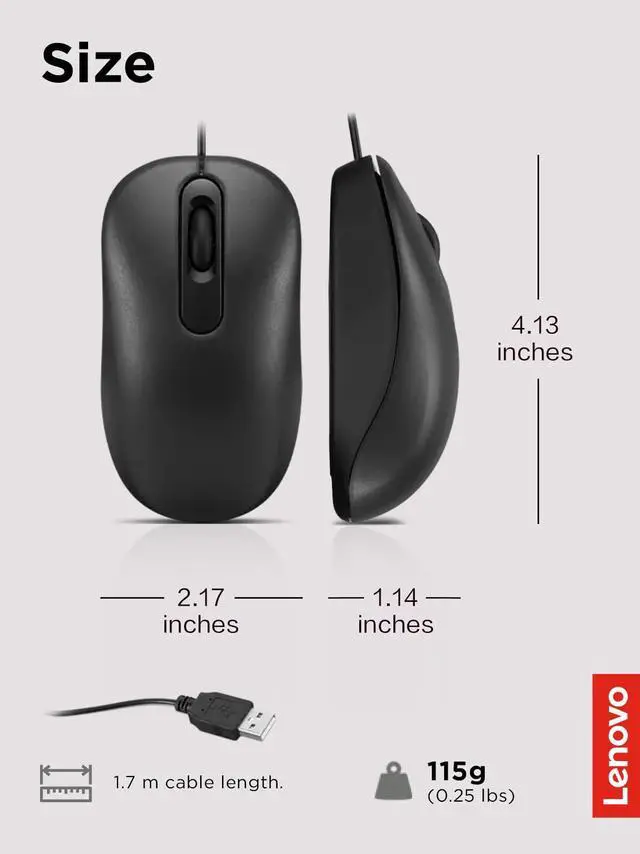 Alt view image 6 of 7 - 100 Wired USB Computer Mouse for PC, Laptop, Computer with Windows - Full-Size - Ambidextrous Design - 3 Buttons - Red Optical Sensor Black