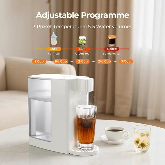 Alt view image 3 of 7 - Electric Kettles, D20 Instant Hot Water Dispenser for Quick Boiling & Dispense, Adjustable 3 Temperatures & 5 Water Volume, Removable 0.8 Gallon 100 Ounce Water Tank Capacity, BPA Free