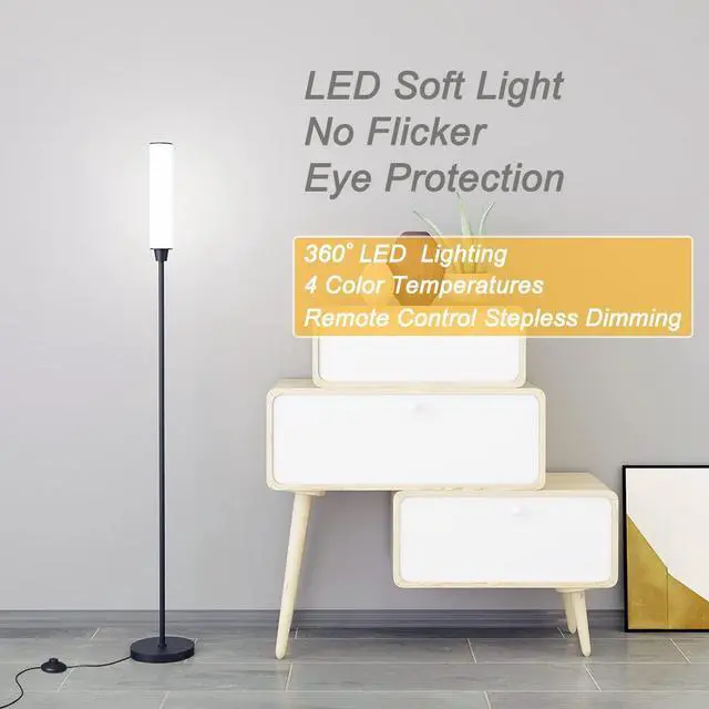 Alt view image 4 of 6 - Floor Lamp with Remote Control,Bright Floor Lamps for Living Room/Bedroom/Office, Stepless Adjustable 3000K-6000K Colors and 10-100% Brightness,Standing Light with Foot Switch (Black)