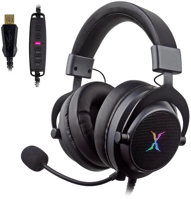 Main image of HAU-37 USB Gaming Headset for PC, Computer Headphones with Microphone, 7.1 Surround Sound, 50MM Dynamic Drivers, RGB Light, Wired Headphones for PS4, PS5, Laptop