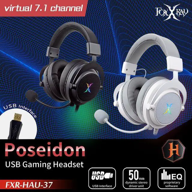 Alt view image 2 of 7 - HAU-37 USB Gaming Headset for PC, Computer Headphones with Microphone, 7.1 Surround Sound, 50MM Dynamic Drivers, RGB Light, Wired Headphones for PS4, PS5, Laptop
