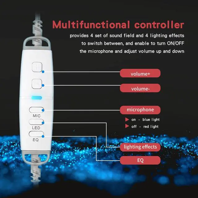 Alt view image 6 of 7 - HAU-37 USB Gaming Headset for PC, Computer Headphones with Microphone, 7.1 Surround Sound, 50MM Dynamic Drivers, RGB Light, Wired Headphones for PS4, PS5, Laptop