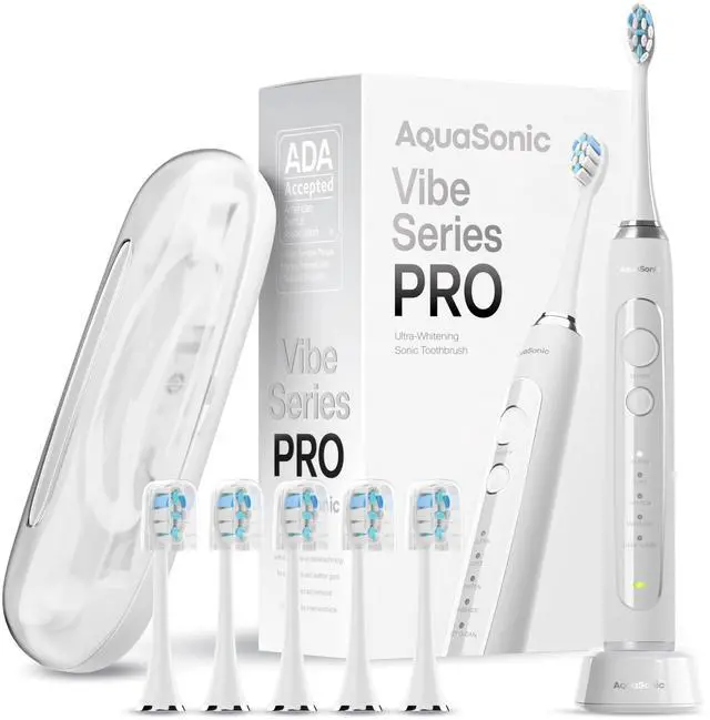 Main image of Vibe Series PRO Ultra-Whitening Electric Toothbrush 5 Modes & Smart Timers Premium Travel Case & 6 Proflex Brush Heads ADA Accepted Toothbrush (Optic White)