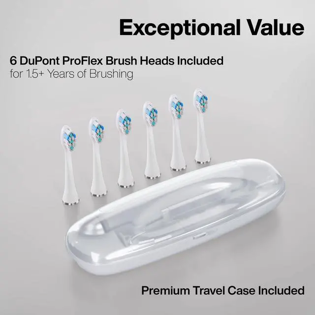 Alt view image 4 of 7 - Vibe Series PRO Ultra-Whitening Electric Toothbrush 5 Modes & Smart Timers Premium Travel Case & 6 Proflex Brush Heads ADA Accepted Toothbrush (Optic White)